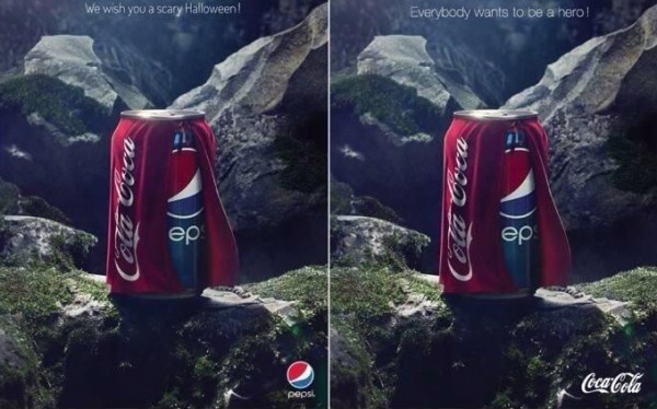 Comparación de los anuncios de Pepsi (izquierda) y Coca Cola (derecha).